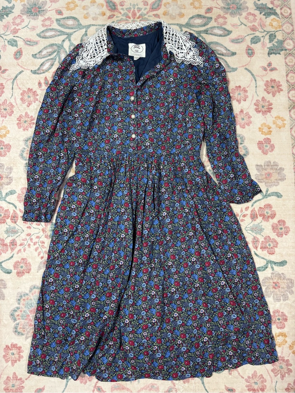 Laura Ashley x Joanie Navy Floral Dress with White Lace Collar